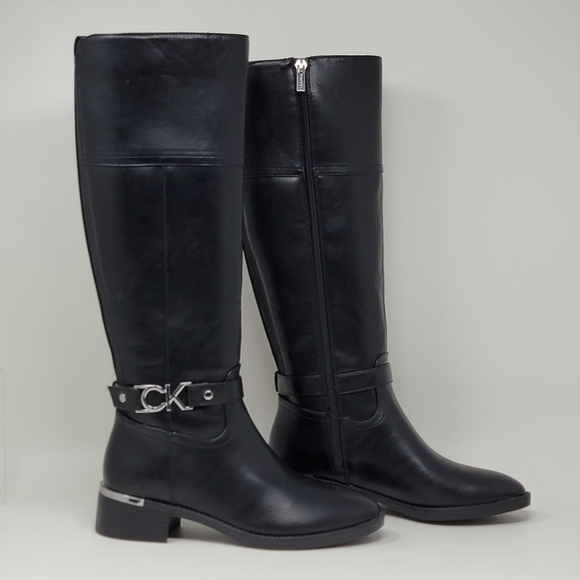 Calvin Klein Daphny Women's Black Tall  Zip Boots Size 5.5 New - Picture 1 of 13